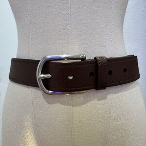 Prada Dark Brown Leather Belt with Silver Buckle 	Stamped size: 80 / 32